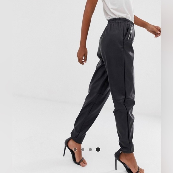 ASOS DESIGN Petite Tapered Leather Look Pants in Size 2 - Picture 9 of 9